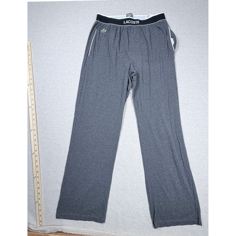 Lacoste Mens Sleepwear Lounge Pajama Pants Gray crocodile Logo Waistband Size M